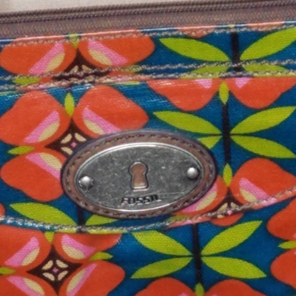 Fossil Key Per Crossbody Bag Coated Canvas Geometric Design Strap - Picture 3 of 11
